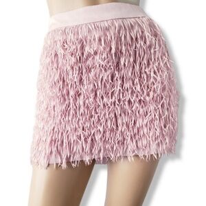 Express Pink Fringed Mini Skirt With Satin Waistband
